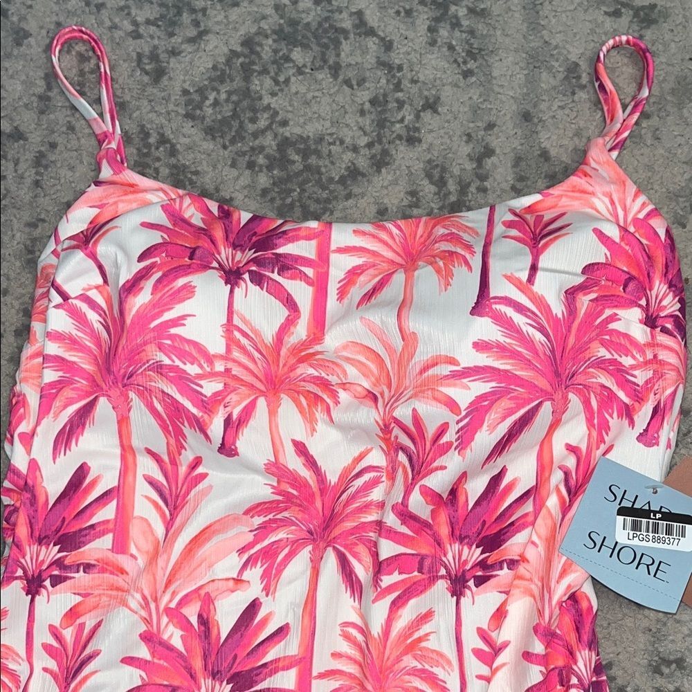 Shade & Shore Women’s Size XL/16 Pink and White Tropical One Piece Swimsuit-New - Picture 4 of 7